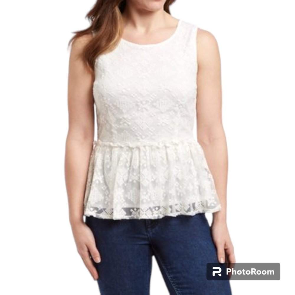 Shasa Women's‎ White Lace Peplum Tank top Blouse sz M